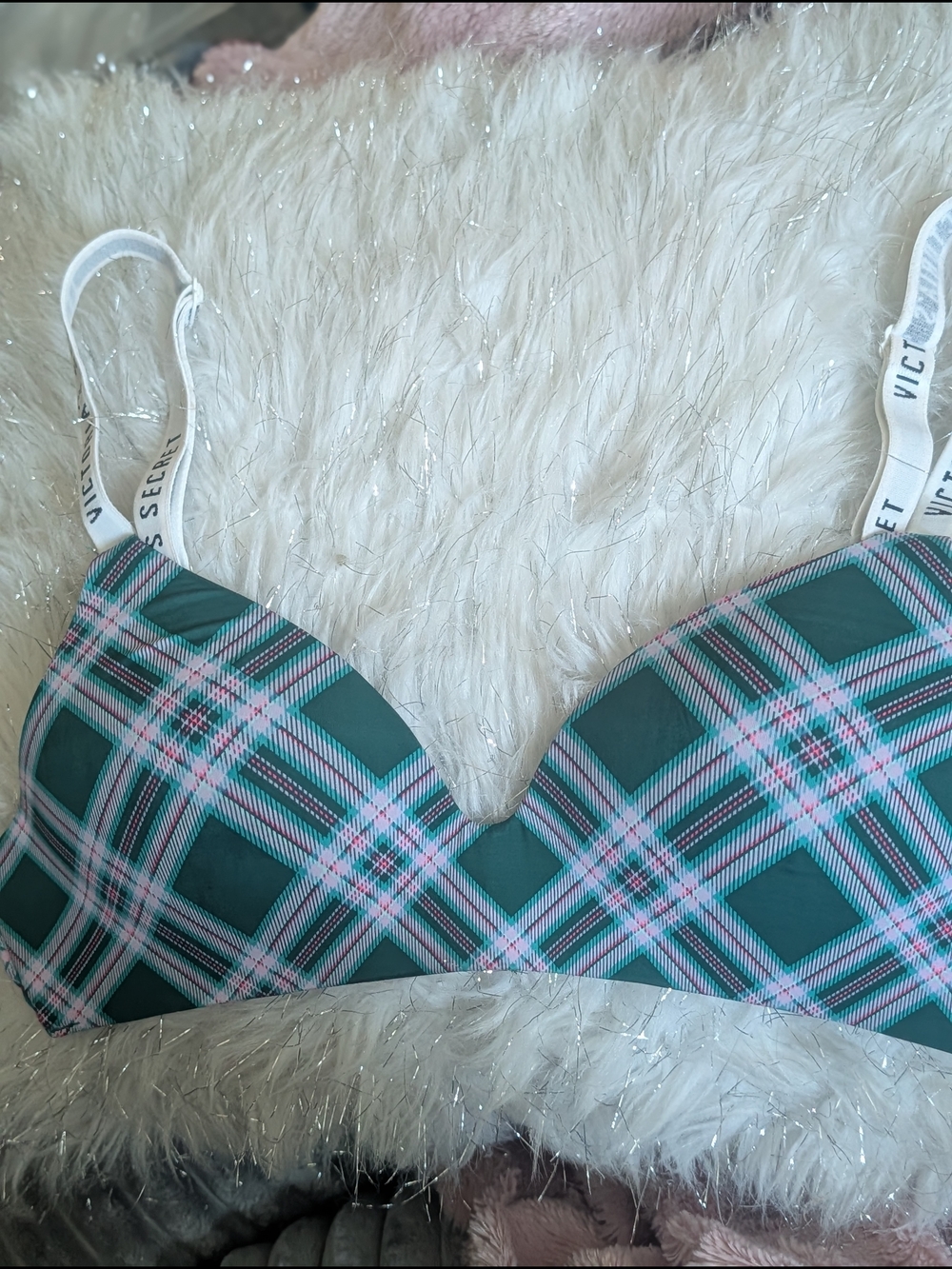 Victoria's Secret Teal and Pink Plaid Wireless Bra